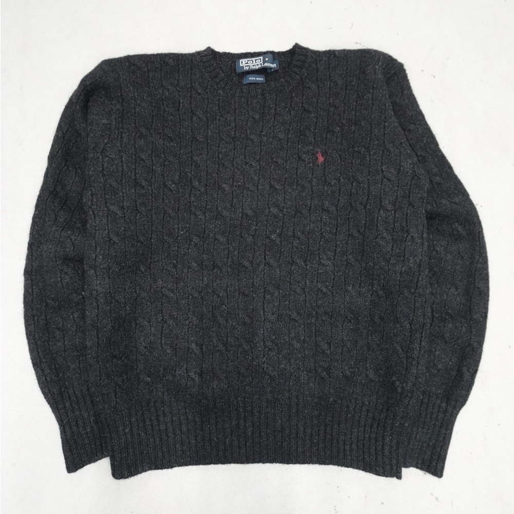 Vintage‎ 80s/90s Polo Ralph Lauren Charcoal Cable Knit Crewneck Sweater
